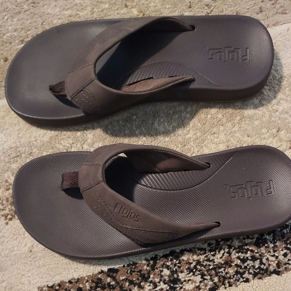 Flojos Leather Dark Brown Men's Flip-Flops Sz-8